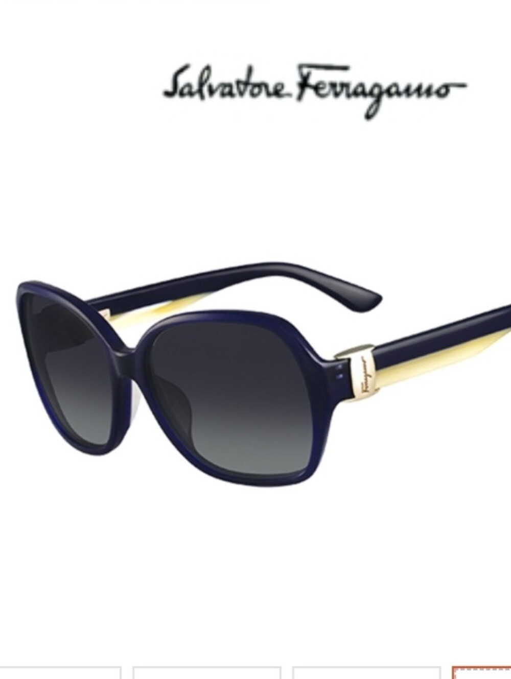 Salvatore Ferragamo Dark Blue and Gold Oversized Women's Sunglasses